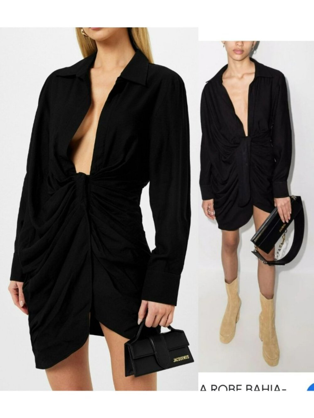 NEW Jacquemus $725 Bahia Robe Black Mini Dress Celebrity Style Shirt Dress - Picture 3 of 14